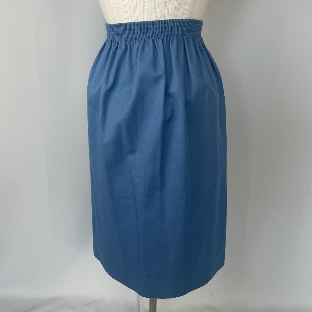 Vintage Pencil Skirt Medium Blue Minimal Preppy Office Career Academia Pull On